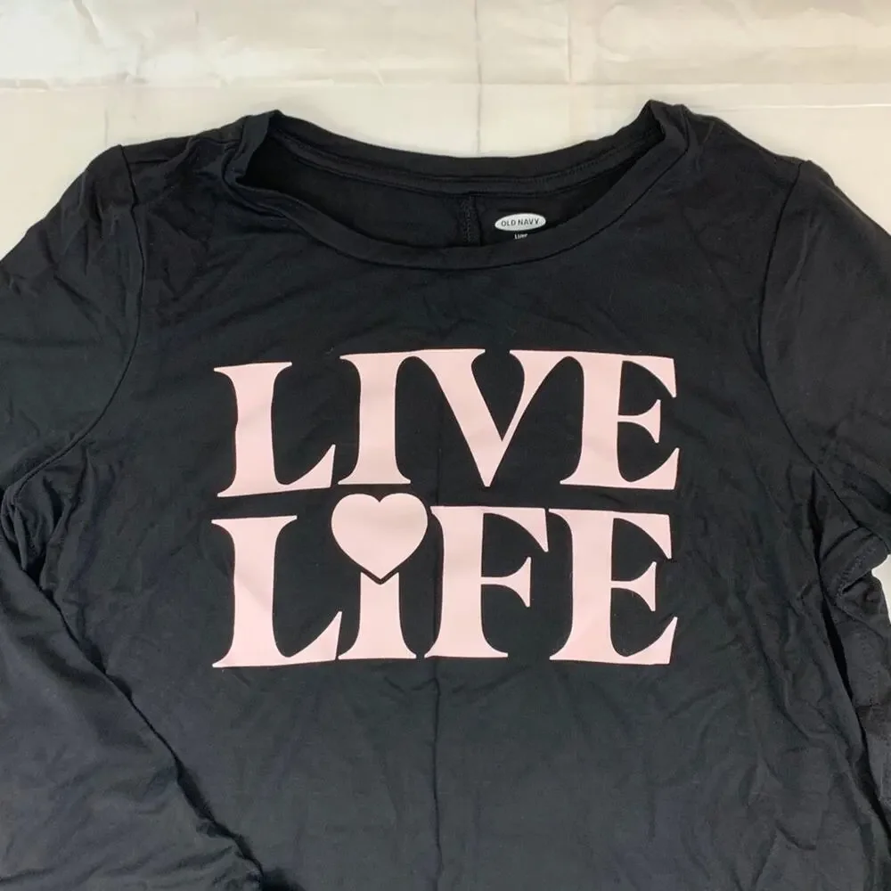 NWT Live love life black pink‎ long sleeve tunic top Girls 14 New